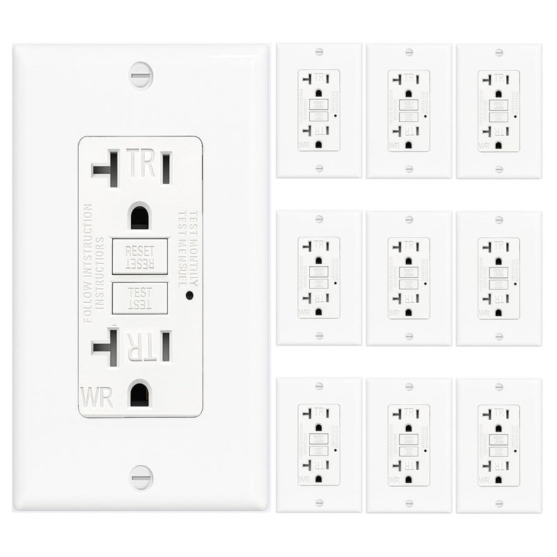 LOONAVA (20 AMP - 10 Pack) GFCI Outlet WR White – Tamper Resistant, Weather Resistant GFI Receptacle with Self-Test, LED Indicator,UL Listed, Easy Install – Ground Fault Outlet for Outdoor Use & Bathroom - Image 1